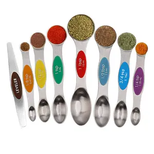 8 Pcs Custom Logo Magnetic Measuring Spoon Double Head 430 Stainless Steel Measuring Cups