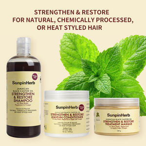 Acondicionador sin enjuague fortalecedor y restaurador con aceite de ricino negro jamaicano, manteca de karité y menta para cabello seco y dañado - Product Image 2