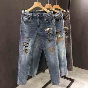 Pantalones vaqueros ajustados a la moda para hombre, Vaqueros lavados con piedra, pantalones de pierna recta formales/informales de talla grande 3D, estilo hip-hop cómodo de verano - Product Image 5