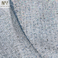 Nanyee Textile Tissu de luxe en tweed à carreaux hologramme argenté avec broderie de paillettes pour blazer