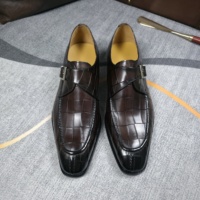 Chaussures habillées pour hommes à boucle, en cuir gaufré crocodile, pour mariage et bureau, chaussures de ville formelles