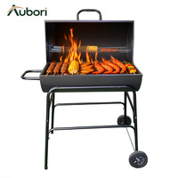 Barbecue au charbon de bois avec couvercle, étagère latérale, roues et étagère inférieure pour le camping et les fêtes en plein air