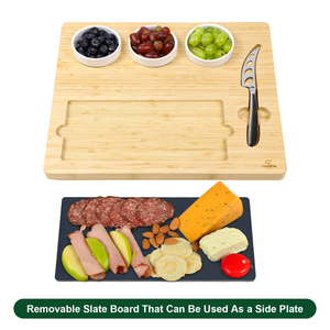 Plateau amovible en <span class=keywords><strong>ardoise</strong></span> GL Eco Friendly pour la <span class=keywords><strong>cuisine</strong></span> Planche à charcuterie Planche à fromage en bambou avec ensemble de couteaux et tasse en céramique - Product Image 5