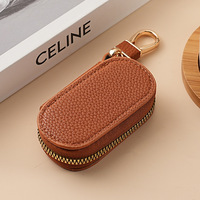 Étui pour clés de voiture en cuir PU coloré, mini porte-clés à fermeture éclair, pochette à clés portable avec crochet métallique pour clé à distance