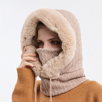Ensemble Bonnet et Masque en Fourrure d'Hiver à Capuche pour Femmes, Bonnet en Cachemire Tricoté, Cache-Cou Chaud pour le Cyclisme, Chapeau de Ski avec Écharpe, Doublure en Polaire, Balaclava