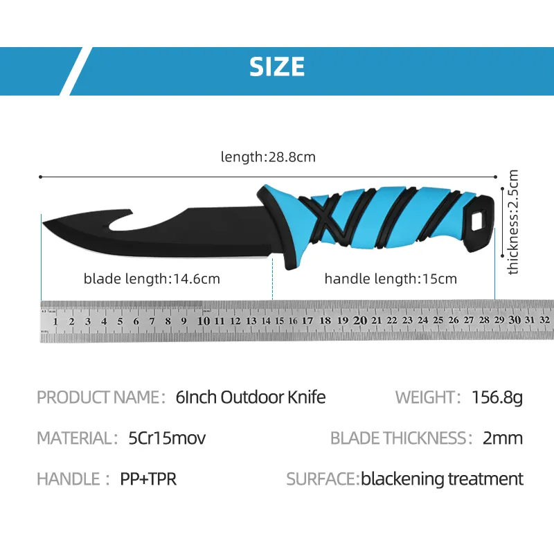 Cuchillo para desollar de 5 pulgadas y gancho de tripa Hoja de acero inoxidable 5CR15 Mango PP + TPR