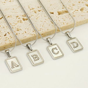 Stainless Steel Letter Necklace With Natural Seashell Pendant For Women Daily Wear Gift 18K Gold Plated Snake Chain - Product Image 3