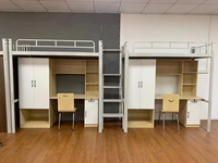 Lit superposé double moderne en métal pour chambre d'enfant avec escalier et rangement, idéal pour dortoir