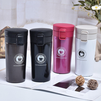Mug à café isotherme en acier inoxydable réutilisable de 380 ml avec impression de logo personnalisé, double paroi, anti-fuite, avec couvercle, pour le camping