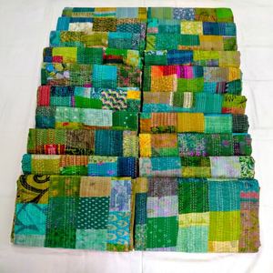 <b>Indian</b> Handmade Vintage Kantha <b>Quilt</b> Patchwork Bedspread Reversible Eco-Friendly Washable Silk Cotton for Home & Hotel - Product Image 1