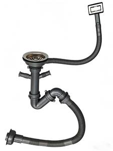 Kit universel d'assemblage de siphon d'évier de cuisine avec siphon en P, anti-odeur, anti-colmatage, installation facile, finition brossée moderne, avec trop-plein pour lave-vaisselle - Product Image 2