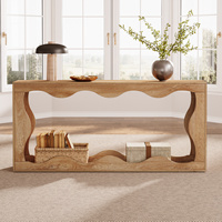Table console, console en bois clair avec deux étagères ouvertes, table de salon moderne pour le rangement dans le salon