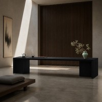 Table basse moderne en placage personnalisé, profil bas, couleur anthracite, avec double piétement, pour projets hôteliers, appartements, villas et salons (OEM/ODM)