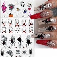 Autocollants pour ongles 5D en plastique japonais écologiques 2024 : Crâne, toile d'araignée, citrouille, clown, Halloween, horreur, beauté des ongles
