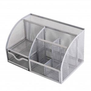 Mesh Office Desk Organizer with Sticky Notes <b>6</b> Compartments Desk Accessories Organizer with <b>Drawer</b> Desk Caddy Pen Holder - Product Image 5