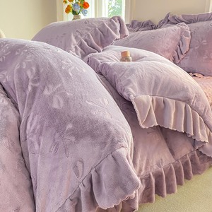 Schwere Milch vlies geste ppte Baumwoll bettdecke Set aus vier Stück Bettwäsche, Kissen bezüge, Bettbezug-Sets - Product Image 1