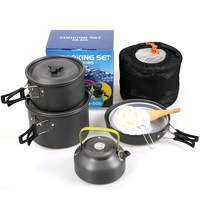 Accessoires de cuisine d'extérieur Théière Combinaison Portable Camping Barbecue Poêle Marmite Ensemble Batterie de cuisine antiadhésive