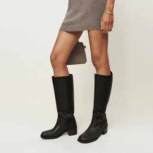 Mode confortable décontracté marque hiver femmes tirer sur le genou haut bout carré gros bloc talon haut <span class=keywords><strong>large</strong></span> <span class=keywords><strong>mollet</strong></span> bottes longues - Product Image 3