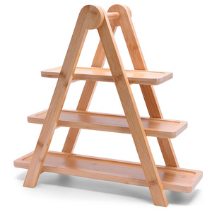 Support à dessert en bambou à trois niveaux, rectangulaire, réutilisable, plateau de service pour mariage et fête - Product Image 4