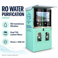 Distributeur d'eau RO à double sortie avec paiement par pièces, carte et code QR, vert menthe, station de remplissage d'eau en libre-service