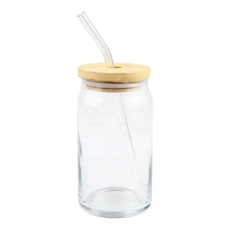 Best Selling Clear/Frosted Glass Mug With Wooden Lid and Straw Cup Cold Drink Oat Juice Coffee Cup