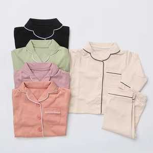 أطقم بيجامات قطنية للأطفال بأكمام طويلة مريحة ملابس نوم حرارية دافئة تتميز بطباعة بلون واحد للأولاد والبنات للخريف - Product Image 1