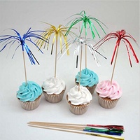 Décorations de gâteau jetables en bois de 23 cm avec feu d'artifice et volant en aluminium pour fêtes et événements