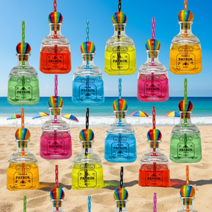 Mini Botella de <span class=keywords><strong>Tequila</strong></span> <span class=keywords><strong>Azul</strong></span> Patrón, Vasos Irrompibles de Policarbonato, Pajitas, Aptos para Lavavajillas, Ecológicos, Desechables, 375 ml, Platillos para Té - Product Image 1