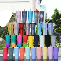 Gobelets en plastique réutilisables personnalisés, gobelets d'eau froide à double paroi de 24Oz, gobelet à café noir mat avec couvercle et paille, vente en gros
