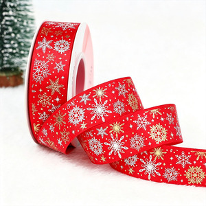 Nastro Decorativo di Lusso Stampato Rosso, Nastro in Raso Doppio Lato, Nastro Grosgrain per Confezioni Regalo Natalizie - Product Image 1