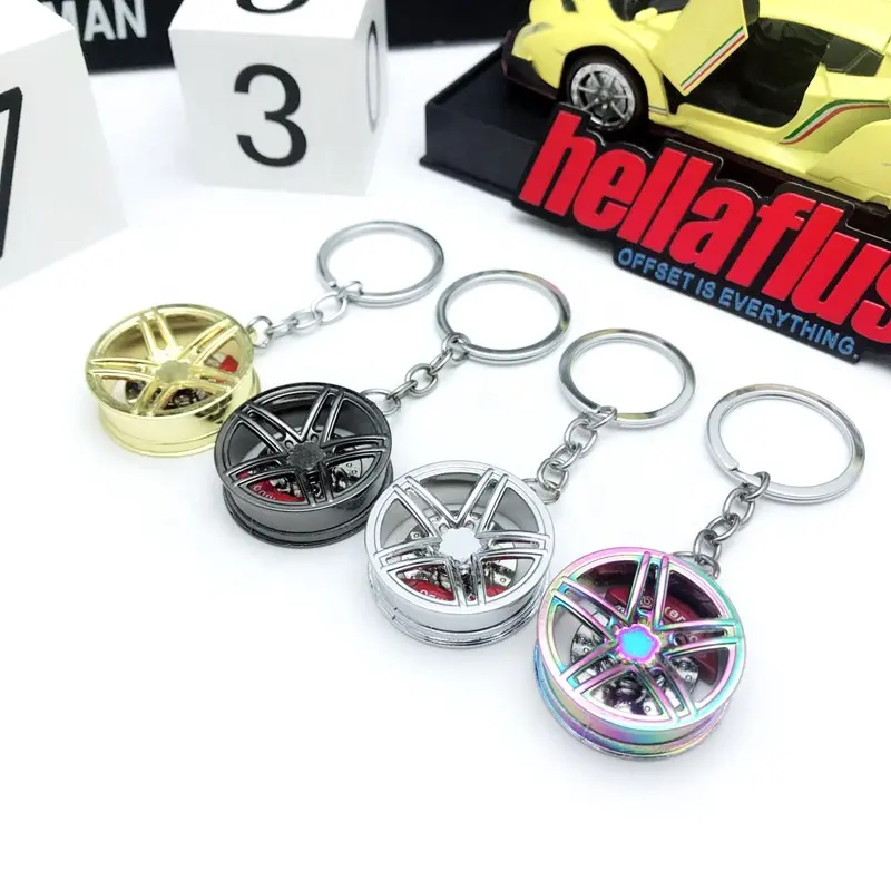 Bánh xe trung tâm Keychain kim loại 3D Mini Keyring phanh đĩa vòng chìa khóa phụ tùng ô tô HUB Móc chìa Khóa Phụ Kiện