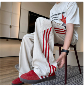 Pantalones deportivos de mujer de cintura alta, pierna ancha, blancos, holgados, largos, de poliéster, anti-bolitas, con cordón ajustable - Product Image 4