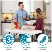 Table pliante commerciale réglable en hauteur, légère et durable, en résine de granit blanc de 4 pieds, pour le camping, les pique-niques et l'intérieur