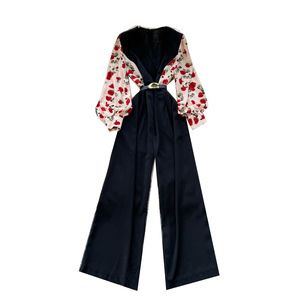 <span class=keywords><strong>Tuta</strong></span> a tunica con scollo a V autunnale <span class=keywords><strong>elegante</strong></span> da donna a manica lunga a vita alta con stampa Patchwork di <span class=keywords><strong>pizzo</strong></span> all'ingrosso - Product Image 5