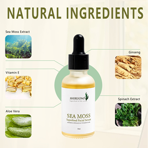 Marque privée Logo personnalisé Sérum hydratant visage à la mousse de mer à l'aloe vera et au ginseng, aux <span class=keywords><strong>épinards</strong></span> et à la vitamine E à l'huile organique - Product Image 4