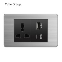 Prise murale double YH en aluminium brossé avec panneau tactile, interrupteur standard américain, prises 10A/20A, protection IP20, ports USB