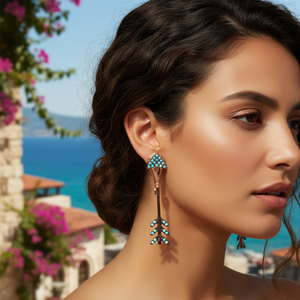 Fishbone Design Turquoise Pierre Fine Oreille Vestes Femme Boucles D'oreilles Turc À La Main 925 Bijoux En Argent Sterling - Product Image 3