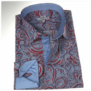 เสื้อเชิ้ตผู้ชายแขนยาวสีน้ำเงินแดงลำลองไซส์ใหญ่ ผ้าฝ้าย 100% กันยับ เป็นมิตรกับสิ่งแวดล้อม สำหรับฤดูใบไม้ผลิ - Product Image 2