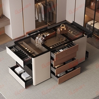 Vitrine de présentation de bijoux moderne, de haute qualité et durable, avec éclairage LED, îlot central pour bijoux de dressing, armoire de rangement dorée