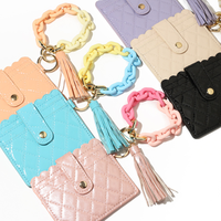 Gelang Rantai Akrilik Fashionable dengan Gantungan Kunci dan Rumbai, Dompet Kartu, Gantungan Kunci, Dompet Koin, Tempat Kartu Identitas