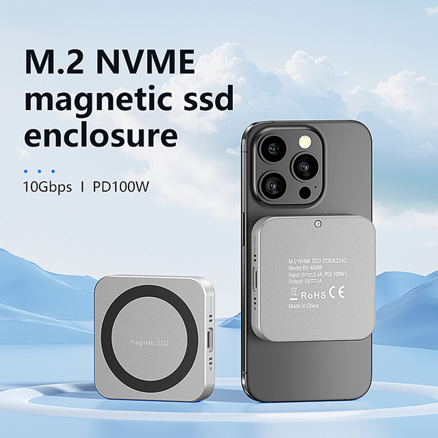 Magnetic M.2 NVMe SSD Enclosure - 10Gbps Transfer Speed PD100W Charging MagSafe Compatible for 2230/2242 SSD