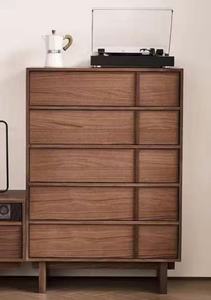 Modern Solid Wood <b>Chest</b> Of Drawers Walnut Finish 5 Drawer <b>Storage</b> Cabinet For Bedroom Home Furniture Minimalist Design - Product Image 4