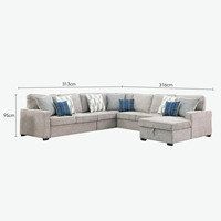 Canapé-lit sectionnel multifonctionnel moderne en forme de L avec canapé convertible et chaise longue de rangement en tissu gris, ensemble de meubles de salon