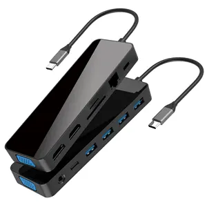 13 En 1 USB C a VGA HD adaptador multipuerto USB tipo C concentradores de carga pantalla triple base para computadora portátil 13 puertos estación de acoplamiento