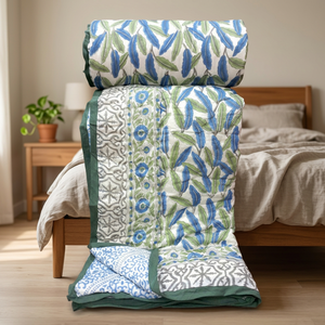 Hermosa Colcha de Algodón Estampada a Mano, Diseño Floral Tradicional, Hecha a Mano, para Cama Doble, Uso Doméstico para Todas las Estaciones - Product Image 3