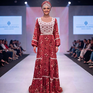Robe longue maxi imprimée style africain de luxe à motifs floraux pour femme, coupe droite, manches longues bouffantes, en rayonne avec bordure en dentelle, printemps été automne hiver - Product Image 1