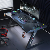 Bureau de jeu RGB noir avec éclairage LED et support pour casque, poste de travail informatique ergonomique pour les joueurs