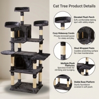 Arbre à chat en carton de qualité supérieure, écologique, durable, multi-niveaux, avec poteaux à gratter en sisal naturel et structure en velours