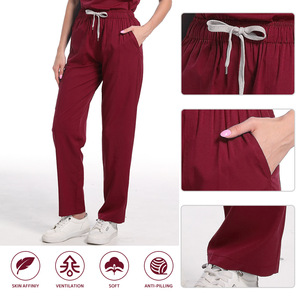 Women Scrubs Set Solid Color Zipper Top With Pockets Drawstring Pants Moisture Wicking Hospital Uniforms Split Set - Product Image 4