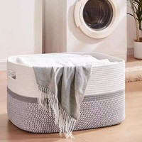 Panier de rangement en corde de coton lavable, durable, grand format, avec poignées, pliable, pour l'organisation de la maison